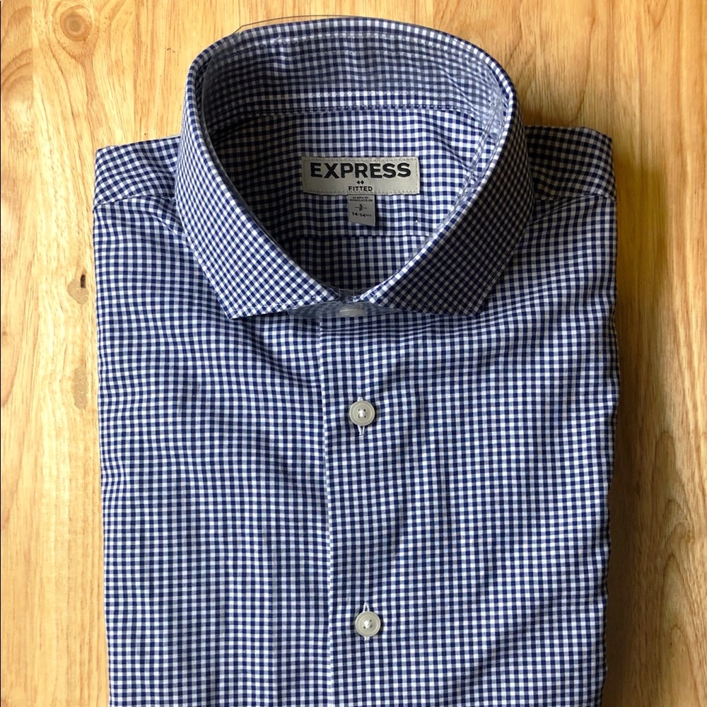 EXPRESS Gingham Shirt FITTED Size Small 14-14.5